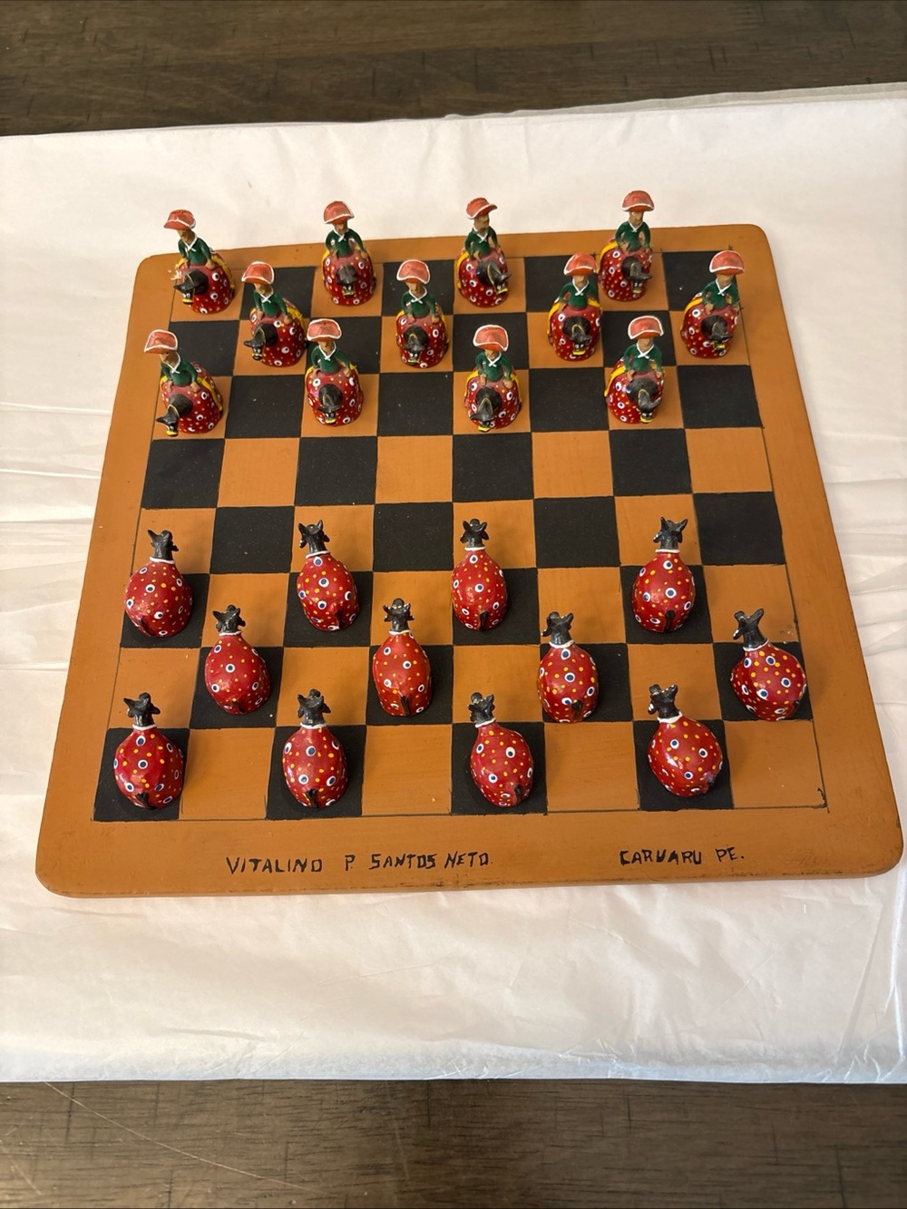 Rare Brazilian Folk Art Handmade Checkers Set By Vitalino  Santos Neto